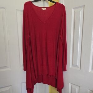 Cupio Red V-Neck Long Sleeve Asymmetric Tunic